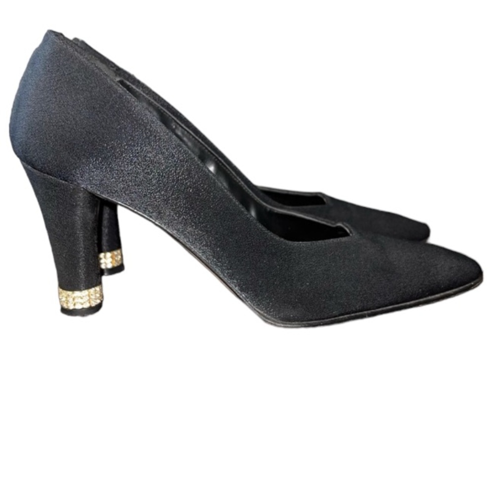Vintage Cianni Black Rhinestone Leather Sole Spain Size 8 Heels
